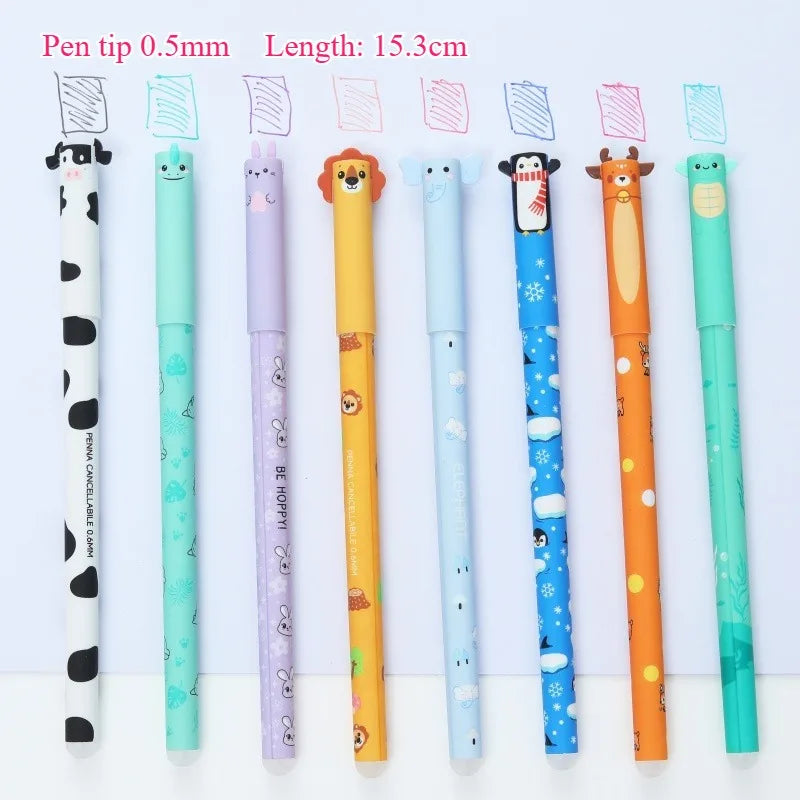 4/8pcs Colors Erasable Gel Pens with Erase Ink Cute Animal Pen Colours 0.5mm/0.7mm Tip Fine Ballpoint Pen for School Office Gift