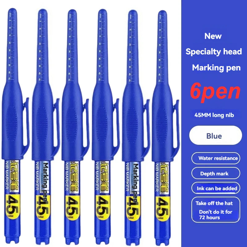 1-12 PCS 45mm Tip Waterproof Long Head Marker Pen Quick-Dry Ink for Woodworking Construction, Deep Hole White Black Red Blue