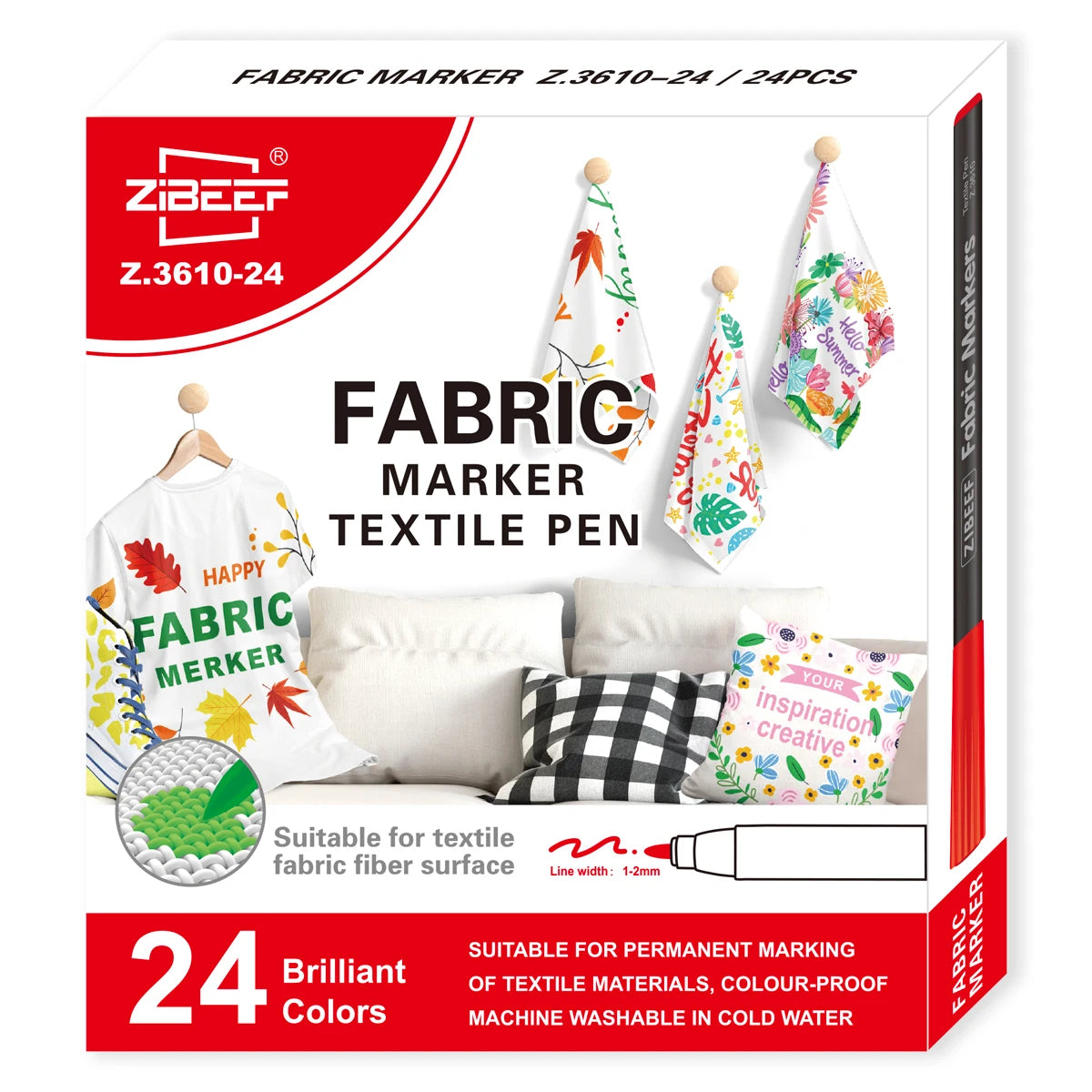 12/24 Colors Fabric Markers Pens Set Permanent Fabric Paint - Fine Point Tip Textile Marker Pen for Kids, T-Shirt Shoe Markers