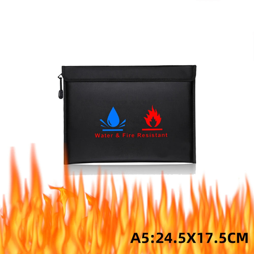 Fireproof & Waterproof Bag, File Storage Bag with Zipper Reusable Pouch for Certificates, Money, Cards (Black, Silver)