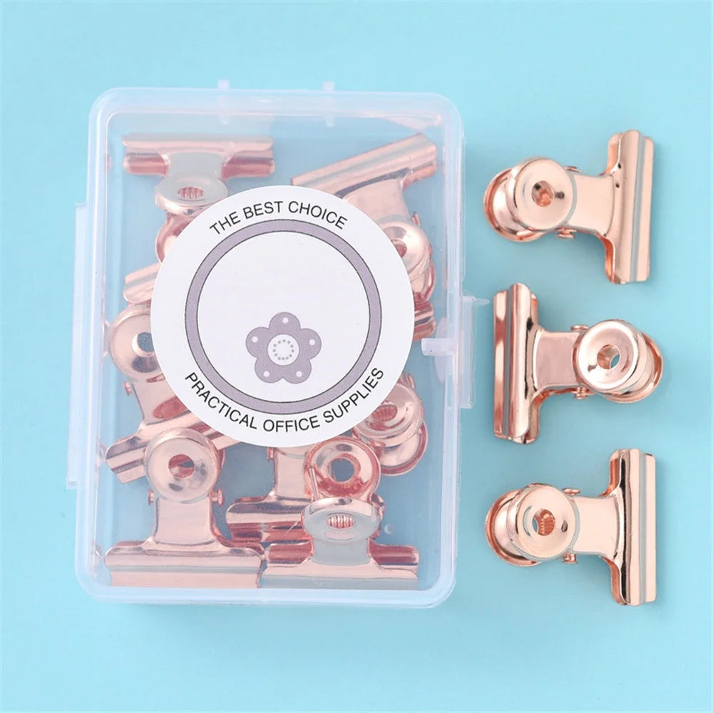 8pcs in Box Pink Metal Paper Clip Small Foldback Metal Binder Clips Purple Grip Clamps Document Office School Stationery Clip