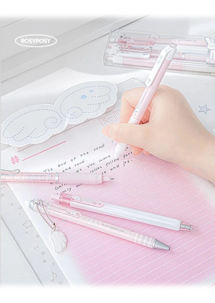 4pcs/set Pearl Angel Gel Pen Set Cute Exam Pens with Wing Design Kawaii Cartoon 0.5mm Black Ink for Kids Back To School Student