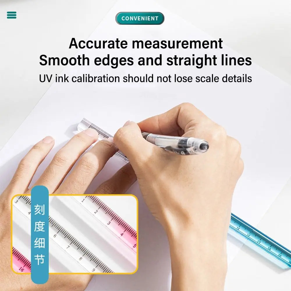 Transparent Straight Ruler High Quality 20CM Acrylic Scale Ruler Gradient Color Quadrangular Ruler Creative Stationery