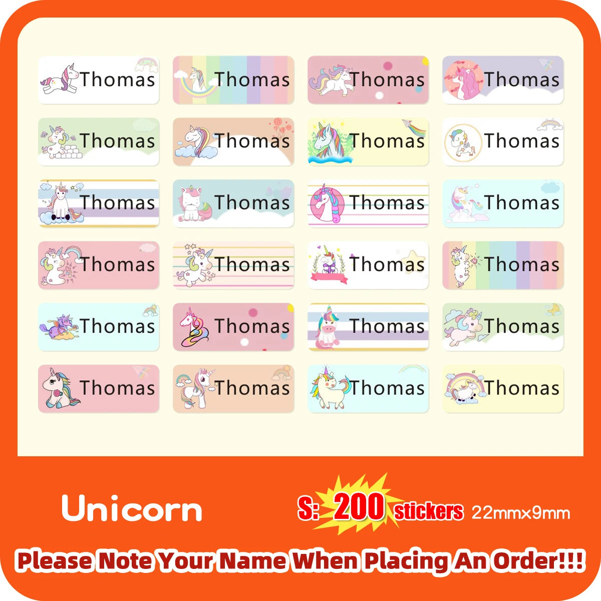 Unicorn Name Sticker Custom Personalized Tag 3size Cartoon Waterproof Decal Label For Children School Office Stationery Stickers