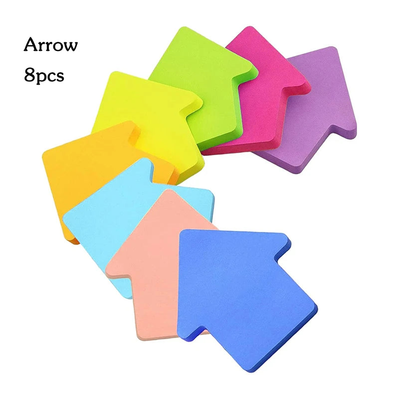 Set of 8 Brightly Colored Self-Adhesive Sticky Notes Featuring Bubbles, Arrows, and Hearts—Perfect for Home and School