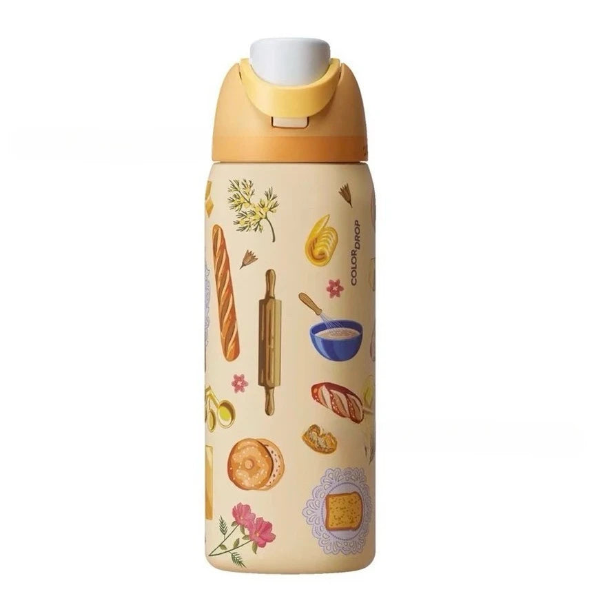 Stainless Steel Water Bottle 32oz Vacuum Insulated Water Bottle with Straw & Leak-Proof Lid Portable Handheld Vacuum Flasks
