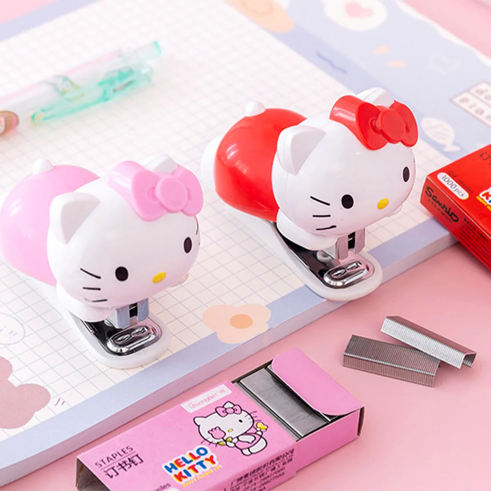 Genuine Sanrio Hello Kitty Stapler Set with Staples Bookbinding Machine Creative Stationery Gift for Women School Office