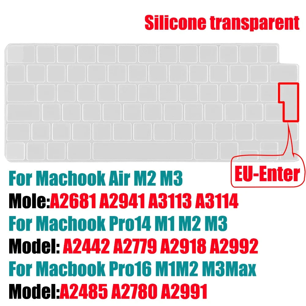 Keyboard Cover for 2022-2024 M4 M3/M2/M1Chip Pro 14"/16" A3401/A2992/A2779/A2991/A3403 MacBook Air 15.3"/13.6" A3113/A3114/A2941