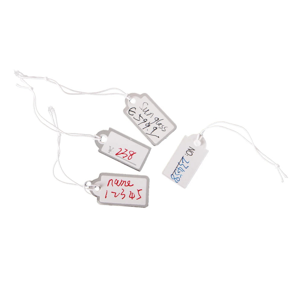 1000pcs Jewelry Strung Pricing Price Tags String Silver Merchandise Cloth Label Blank Tag White Card Paper Elastic Lanyard