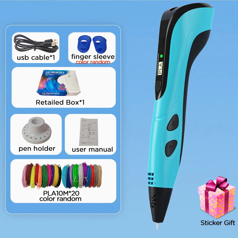 3D Pen Kids 40 Colors PLA Filaments 3D Priting Pen Children DIY Drawing Pens Type C Port Boys Girls Christmas Birthday Gifts