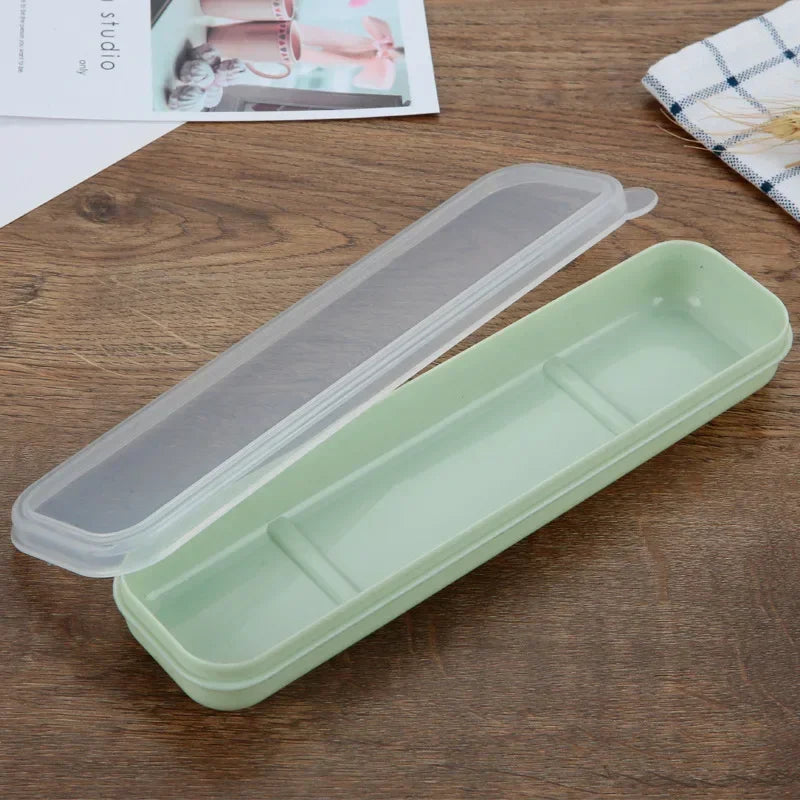Portable Travel Tableware Storage Box with Transparent Cover Utensil Organizer for Outdoor School Home Dinnerware Kit