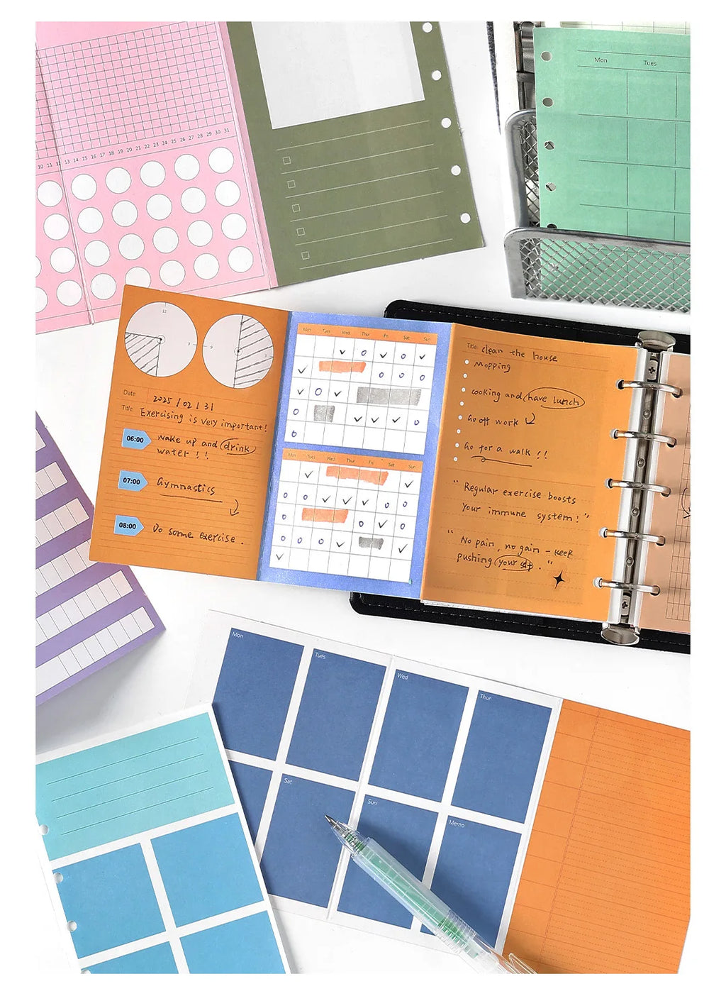 A7M5 Two Size 20Sheets Loose Leaf Inner Page Notebook Refill Spiral Weekly Monthly To Do Inside Paper Stationery