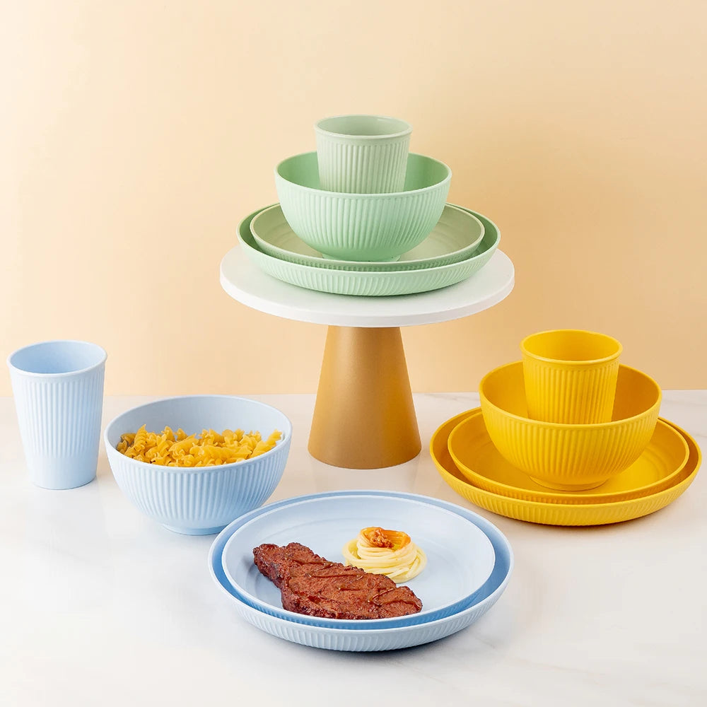 4/16Pcs Wheat Straw Tableware Set Eco Friendly Unbreakable Dinnerware Kitchen Cutlery Kids Dishes Eating Cutlery Camping