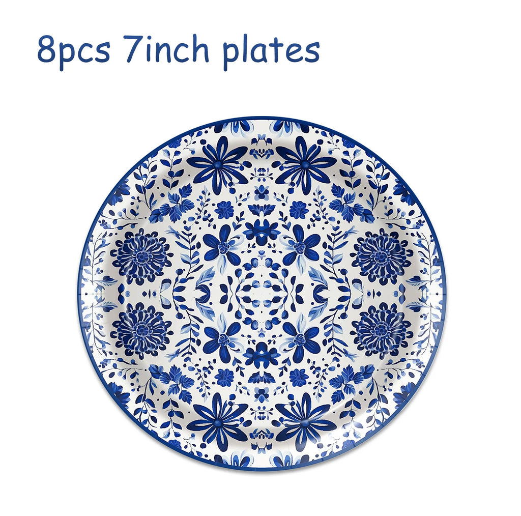 Blue and White Porcelain Paper Plates Napkins,Tableware For Birthday Decoration Wedding Decoration,Table Decor Party Supplies