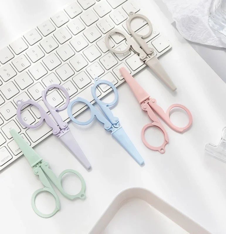 Cute Foldable Scissors Mini Morandi Paper Cutter Knife Portable Envelopes Opener DIY Handmade Art Tools School Office Supplies