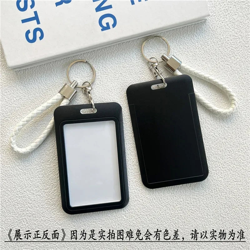 1Pc Solid Color Student Bus ID Card Protective Cover Keyring School Access Door Card Credit Card Holder Bag Set Key Chain