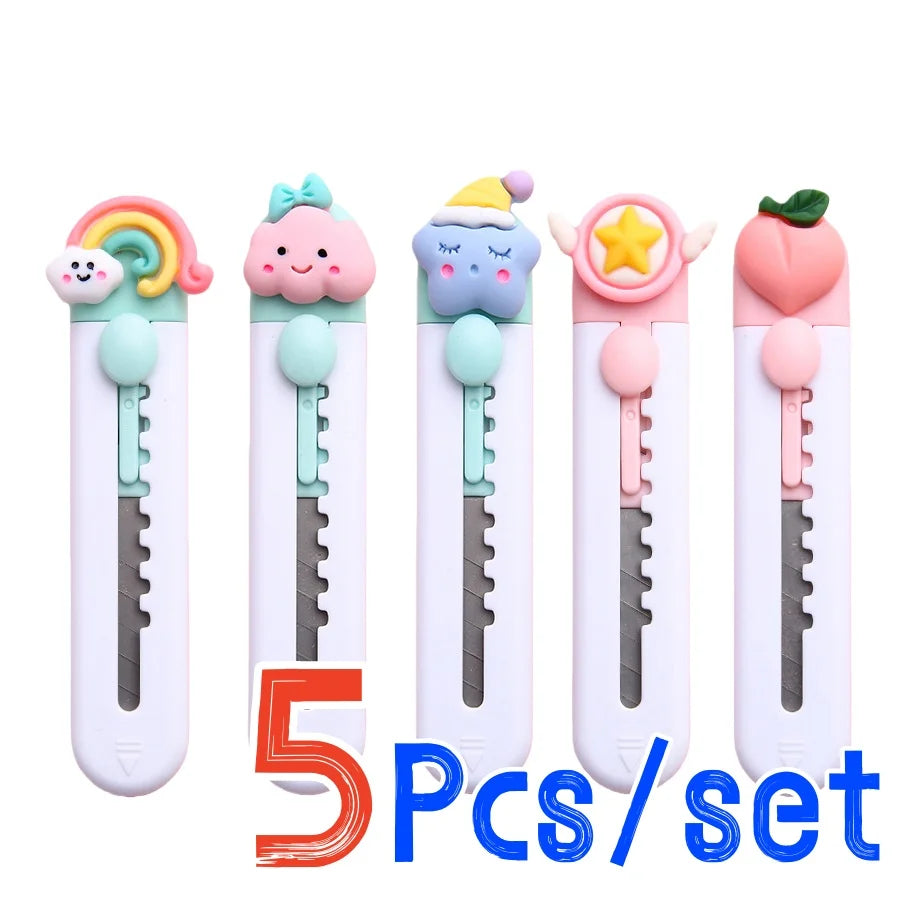 3/5Pcs Cartoon Cat Cat Claw Clouds Mini Letter Opener Plastic Utility Knife Stationery for School Office Home