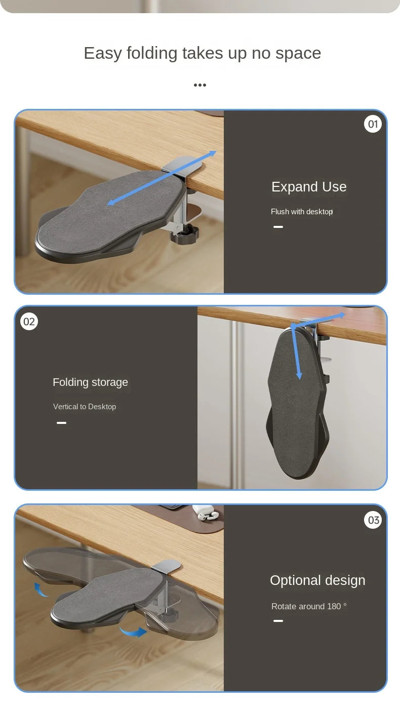 Foldable Ergonomic Computer Desk Arm Rest Pad Wrist Rest Support For Keyboard Armrest Extender Rotating Mouse Pad Holder Rack