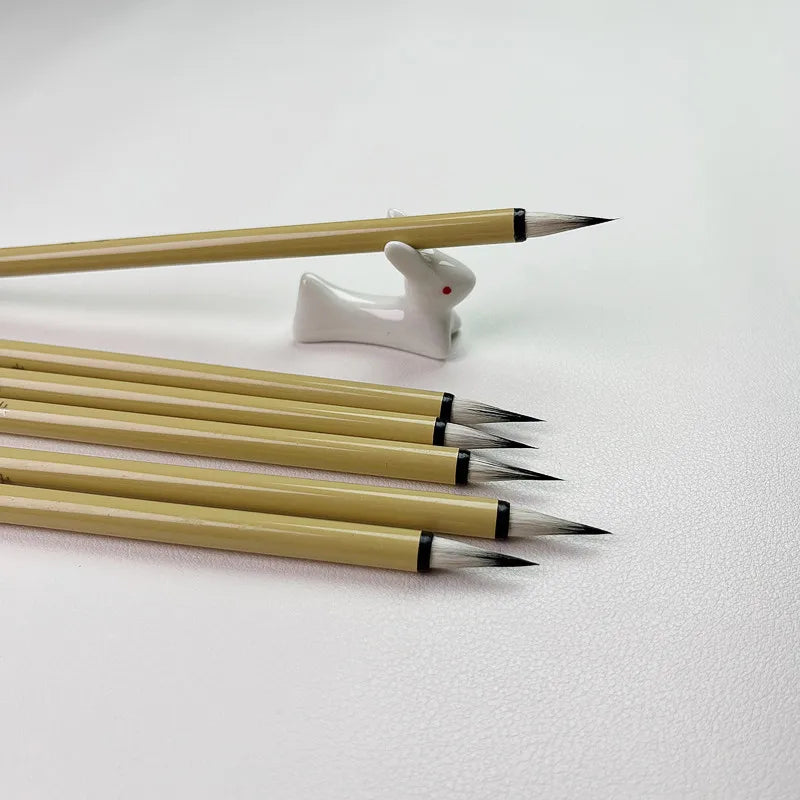 5Pcs Xiaokai Calligraphy Brush Pen Bamboo Mix Hair Chinese Painting Brush Weasel Hair Regular Script Writing Brush Holder