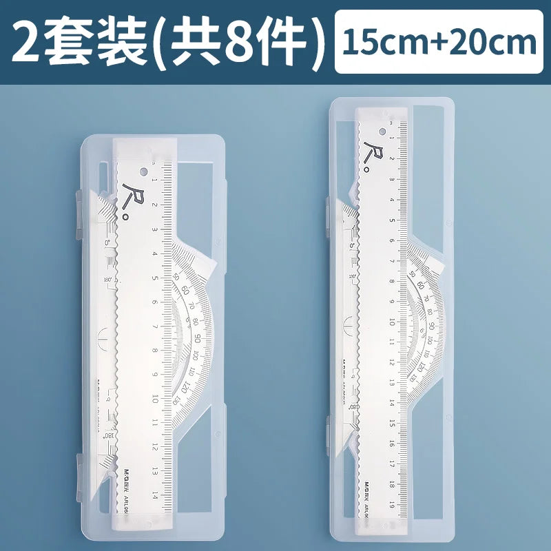 M&G Ruler Set, Cast Iron Material, Straightedge, Triangle Ruler, Protractor, Includes pp Box, Student Math Drawing Set