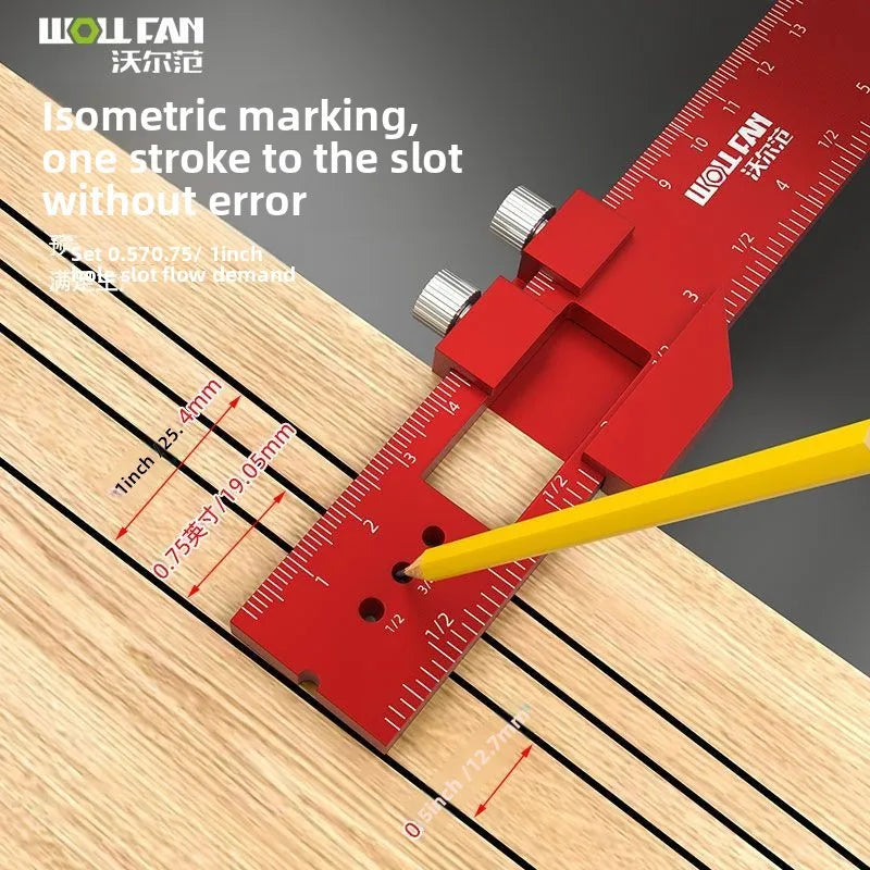 Precision Pocket T-Type Scribing Ruler with Slide Stop Inch & Metric Carpentry Square T-Track Measuring Marking Tool