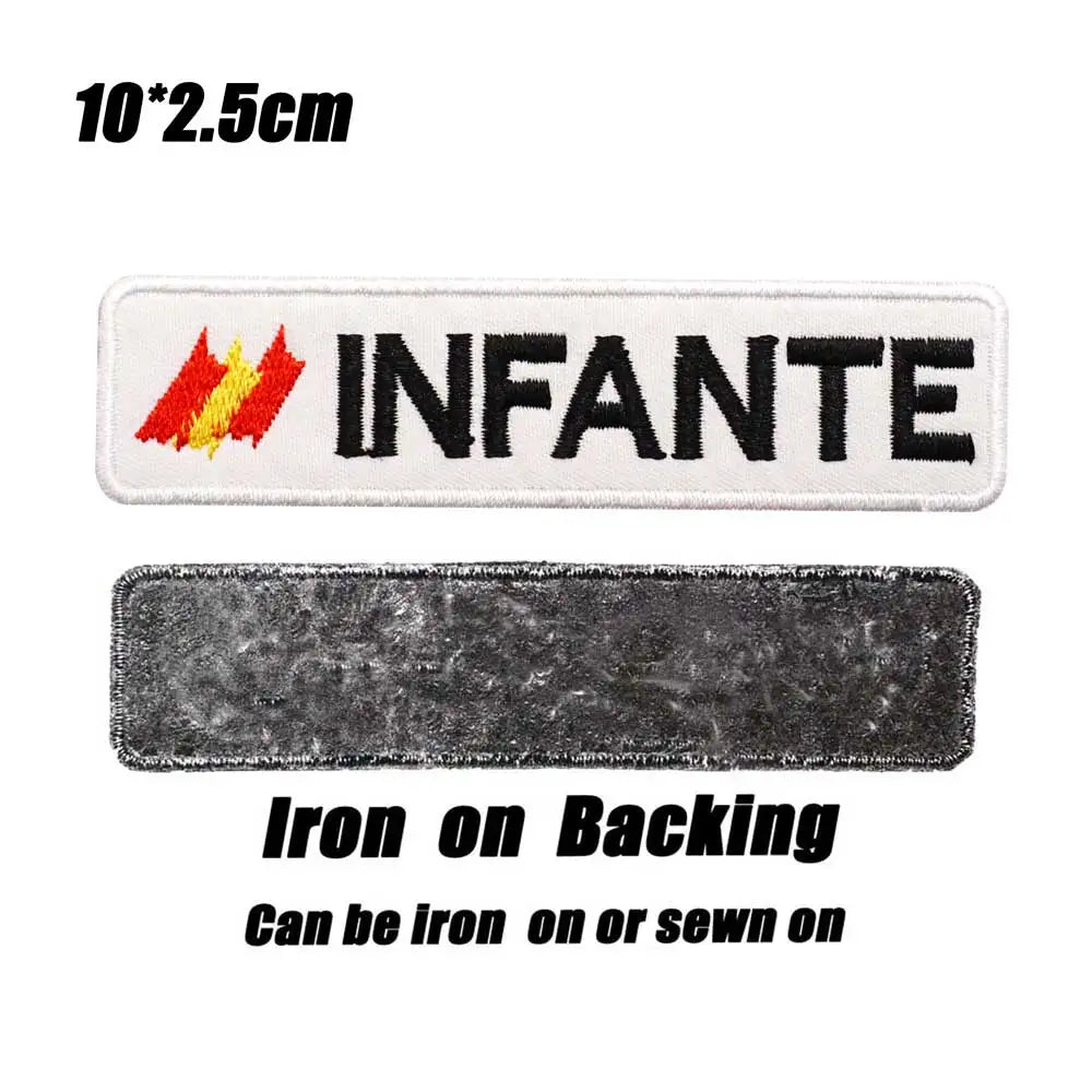 Custom Spain Name Tags Army Blood Number ID Embroidered Patches with Iron on Hook Backing
