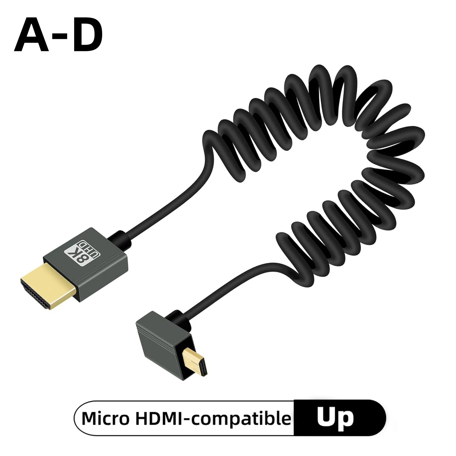 8K UHD Cable High Speed HDMI-compatible Mini/Micro HDMI-compatible Coiled Cord for HDTV Laptop PC PS4 Camera DV Monitor Display
