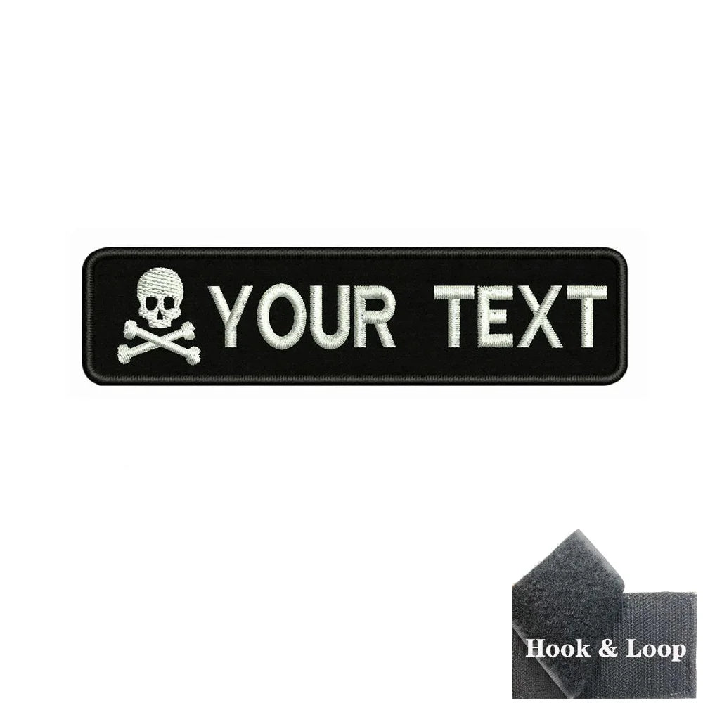 1PC 10cmX2.5cm Custom Name number Patch Stripes Badge Hook Loop dog paw dog footprints skull Punisher Telephone