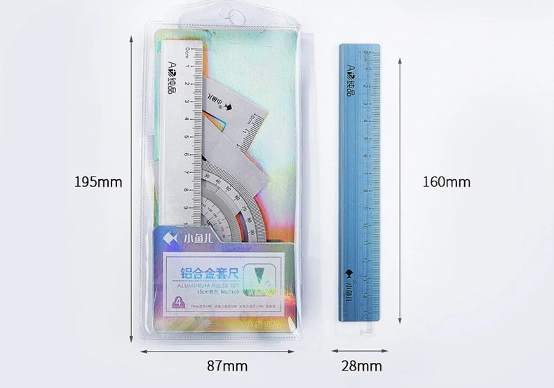 4pcs Aluminum Ruler Set,Drafting Set,With Storage Box Straight Ruler,Protractor,Students Measure Ruler Set Multi-Function Set