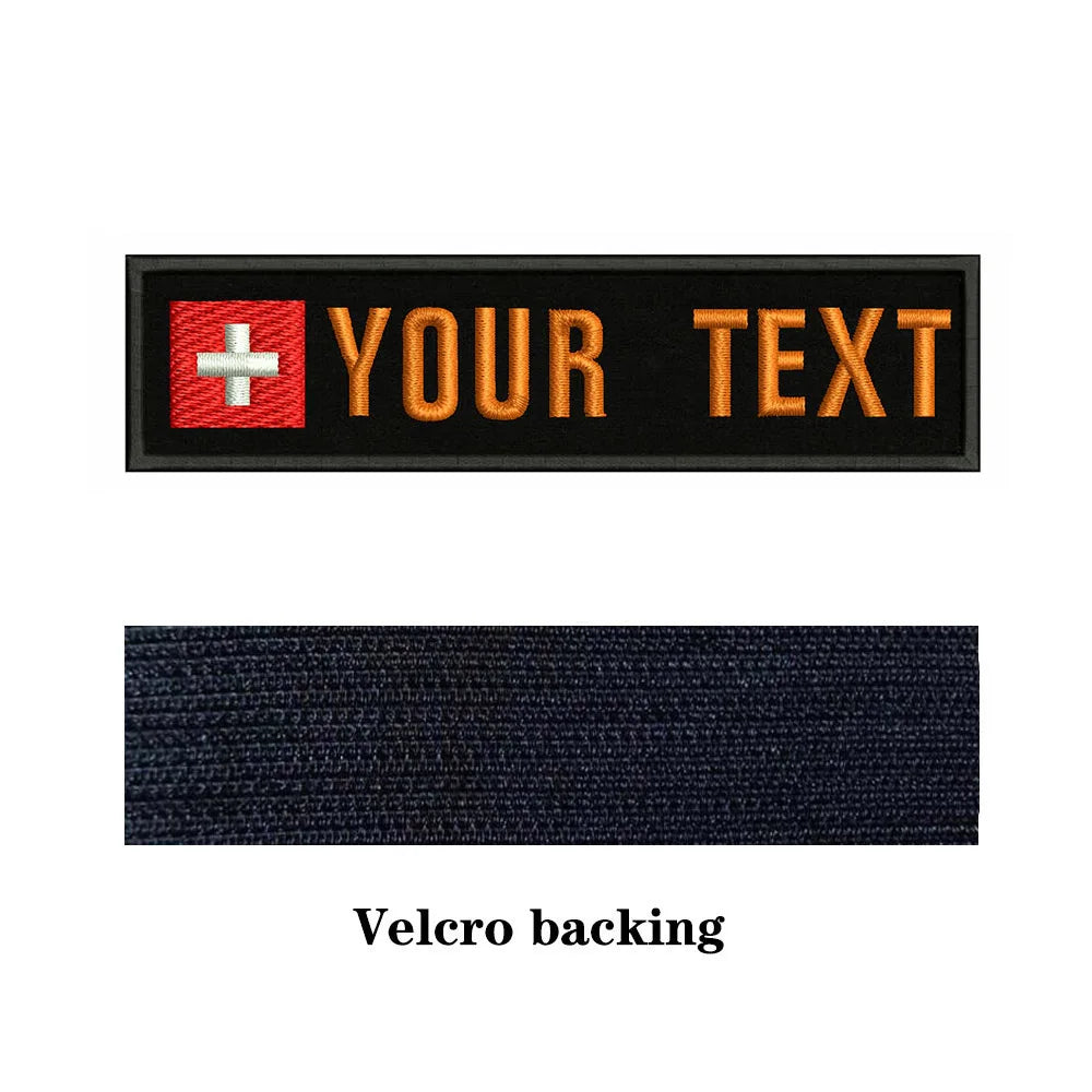 Swiss Flag Switzerland 10X2.5cm Embroidery Custom Name Text Patch Stripes Badge Iron On Or  Patches