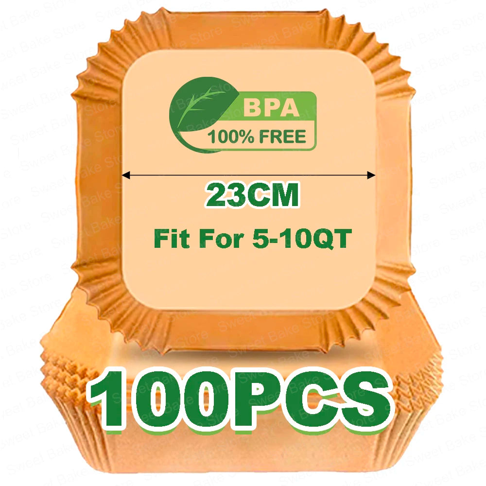 16/20/23CM Square Multiple Sizes Air Fryer Parchment Paper Liners Non-stick Baking Tray For 3-10 QT Frying, Cooking, Roast