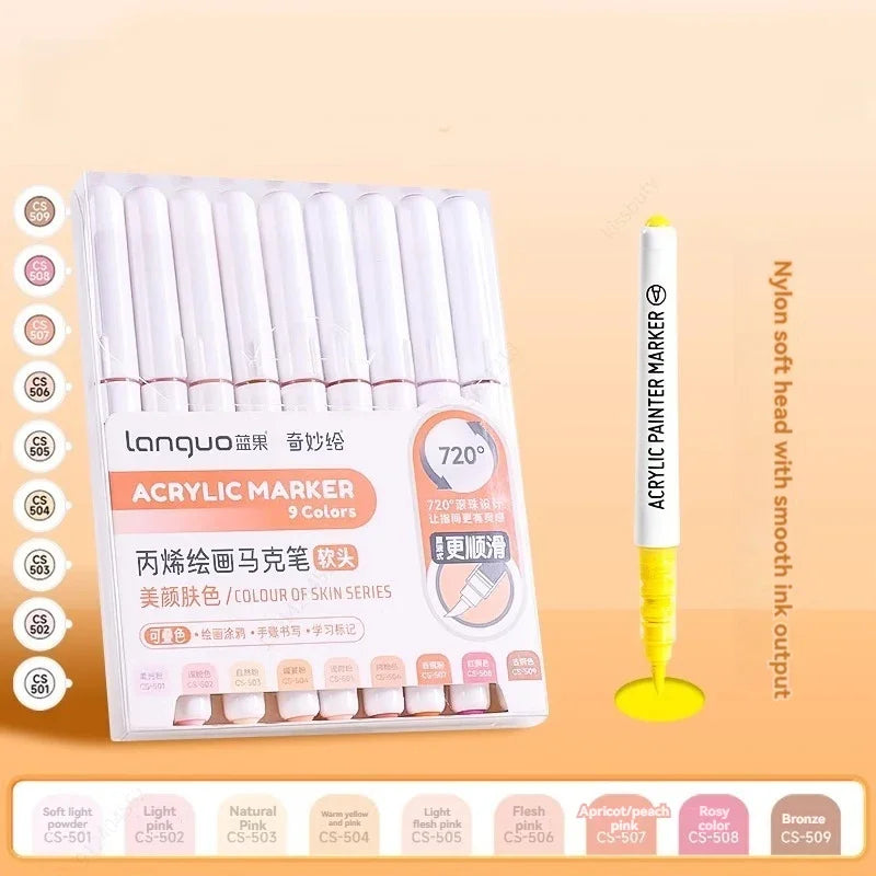 Languo Colors Acrylic Paint Art Marker Pen Set Black/White/Gold/Silver DIY Graffiti Drawing Pens for Writing Painting Stationery