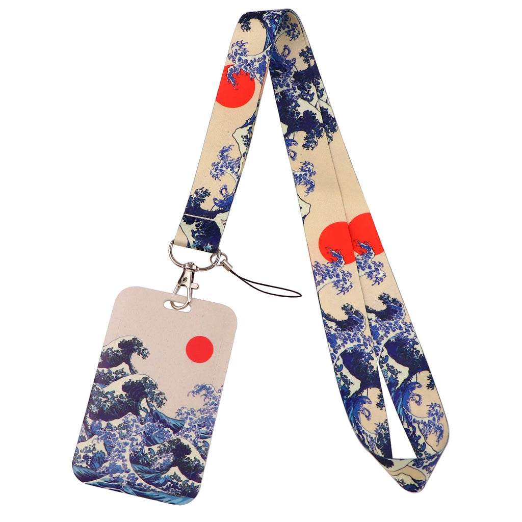 Japanese Waves Credential Holder Lanyards for Key Neck Strap For Card Badge Gym Phone Straps Keychain Keyring Accessories Gift