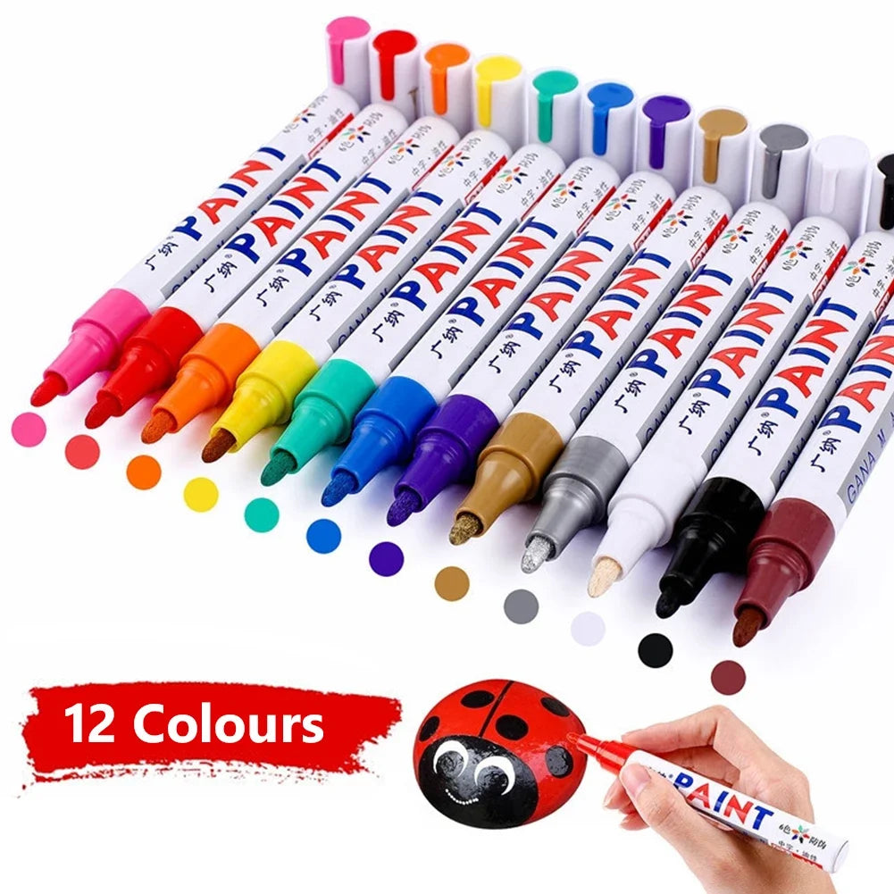 6/12 Pcs Paint Pen Metal Paint Pen Waterproof Colorful Oil-based Markers Industrial Marking Painting Graffiti Paint Oil Pen