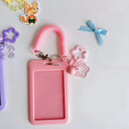 Cute Simple Protective Card Holder with Keychain Colorful Star Retractable Spring Lanyard ID Card Photo Postcard Holder Charms