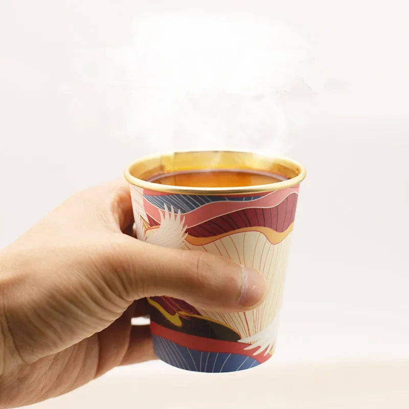 50pcs/pack 7oz/210ml Gold Foil Paper Cup Household Commercial High-end Disposable Cup Water Cup Tea Cup Coffee Cup Customization