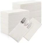 25/50PCS White Prefolded Paper Napkins Built-in Flatware Pocket Disposable Dinner Paper Napkins Christmas Wedding Party Supplies