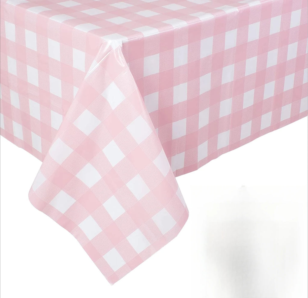 Retro Pink Gingham Tablecloth 54"x108"| Heavy-Duty Waterproof Plastic for Picnics&Coffee Shop Decor |  Party Backdrop