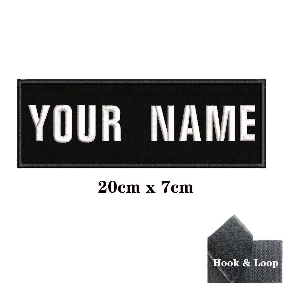1PC Custom Name Embroidery Patch Stripes Badge Iron On Or Hook Loop 10X2.5CM,8X5CM,10X4CM, 8X2.5CM,12X2.5CM,15X5CM,20X7CM,black