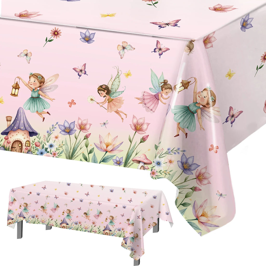 Spring Flowers Fairy Disposable Plastic Tablecloth Happy Birthday Party Decor Kids Wedding Birthday Party Supplies Baby Shower