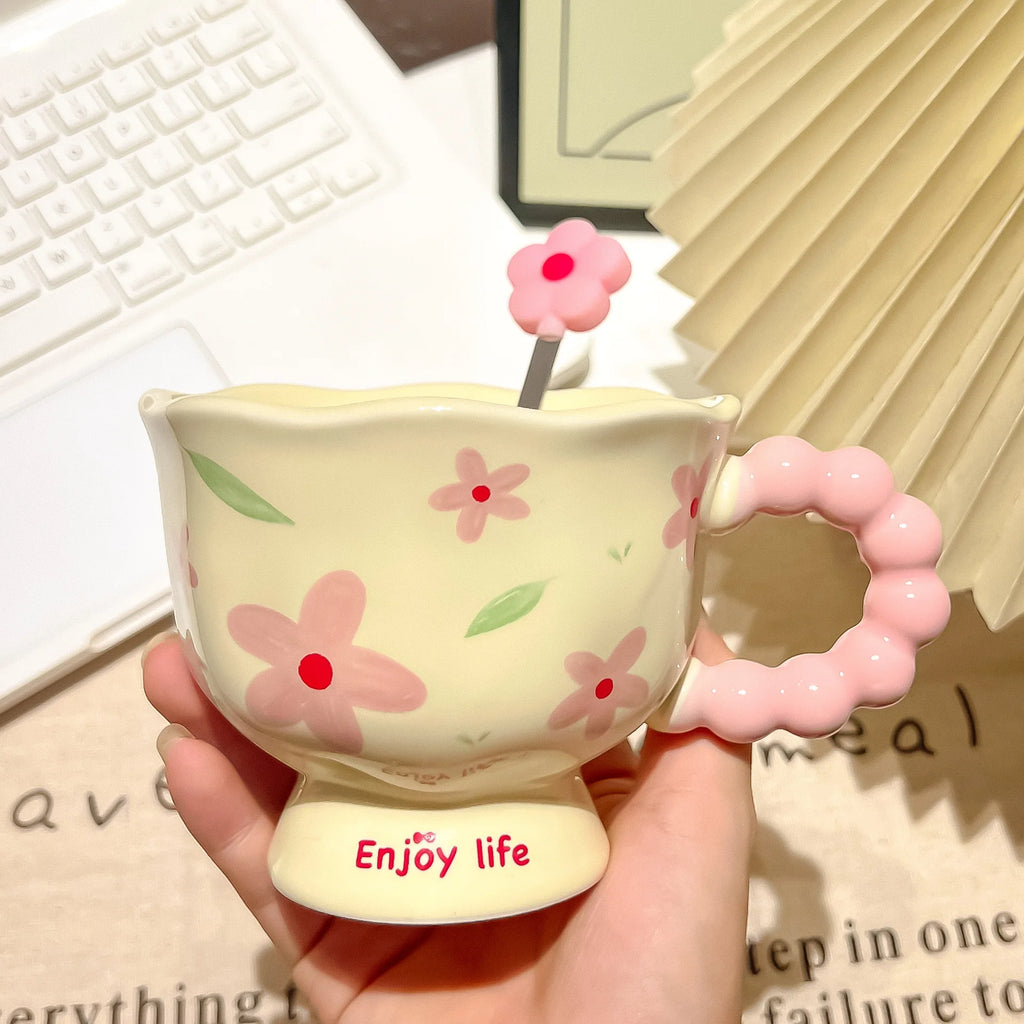 Girls Birthday Gift Souvenir Coffee Cup Mugs Coffee Cups Creative Flower Mug Household Ceramic Cup High Value Water Cup