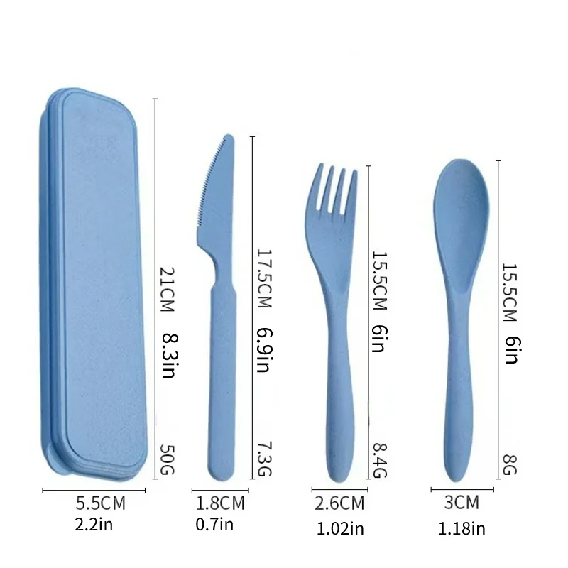 3Pcs/set Wheat Straw Dinnerware Set Portable Tableware Knife Fork Spoon Eco-Friendly Travel Cutlery  Utensil Box Chopsticks
