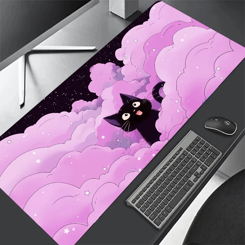 Black Cat Clouds Fast Delivery Keyboard pad lock-edge Extended Mousepad kawaii Pink Purple Office desktop protection pad XXL rug