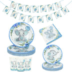 Cartoon Baby Elephant Disposable Tableware Set Paper Plate Cup Napkin Kids Boys Birthday Party Decoration Baby Shower Supplies