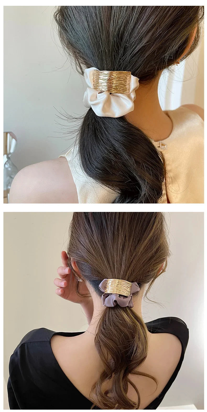 Korean Metal Satin Large Intestine Ring Women Rubber Bands Hair Ties Hair Rope Girls Ponytail Holder Headdress Hair Accessories