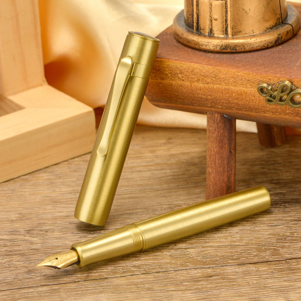 Hongdian M2 Brass Fountain Pen EF/F/M/Long Knife Nib Short Pocket Portable Writing Pen with Converter