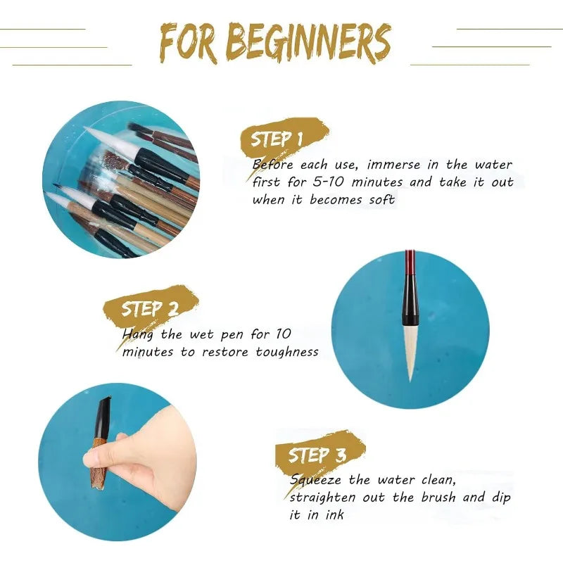 10-Piece Chinese Calligraphy Brush Set - Premium Writing Brushes for Beginners & Artists - with Roll-up Bamboo Brush Holder,