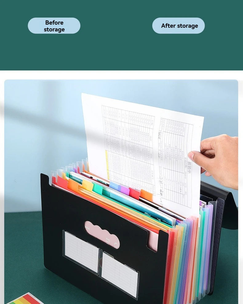 13/25/37 Grid Plastic Three Sided Sealed Hanging Rope Flip Organ Bag A4 Multi-Layer Folder Office File Storage PP File Bag