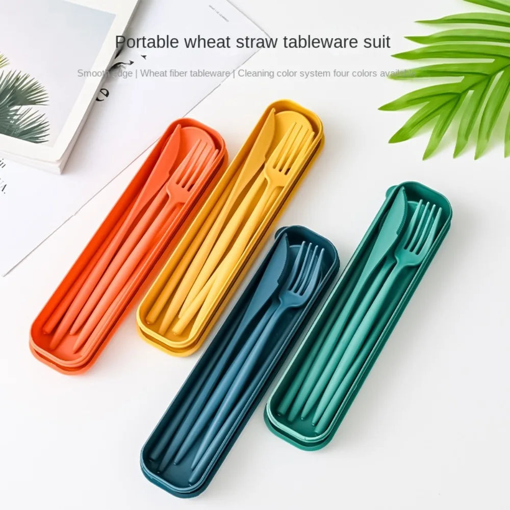 New Wheat straw Wheat Straw Dinnerware Set Eco-Friendly Portable Utensil Box Tableware Cutlery Set Travel