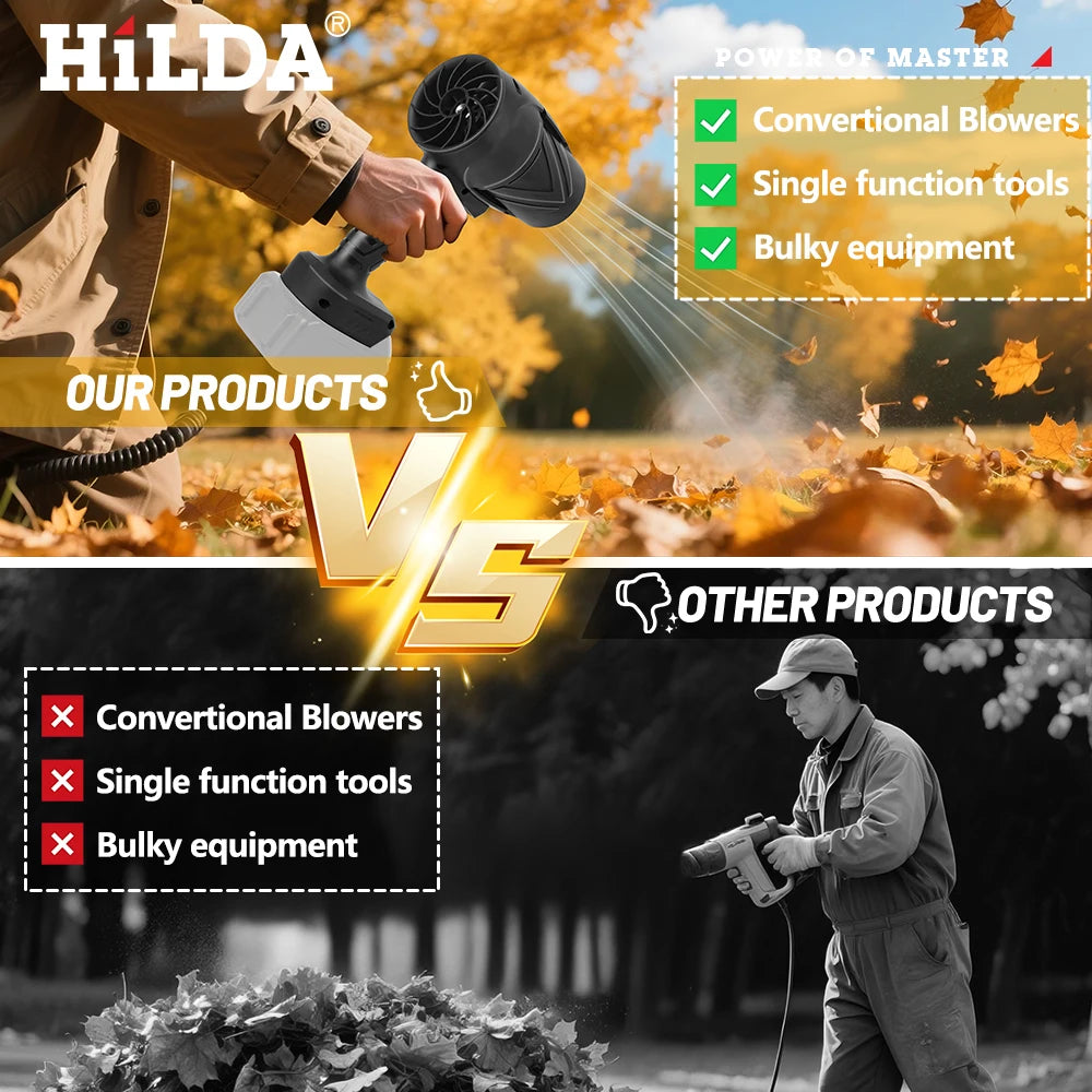 HILDA New Storm Force 1000W Air Blower Handheld Cordless Dust Blaster Snow & Leaf Sweeper Turbo Jet Cleaner for Makita Battery